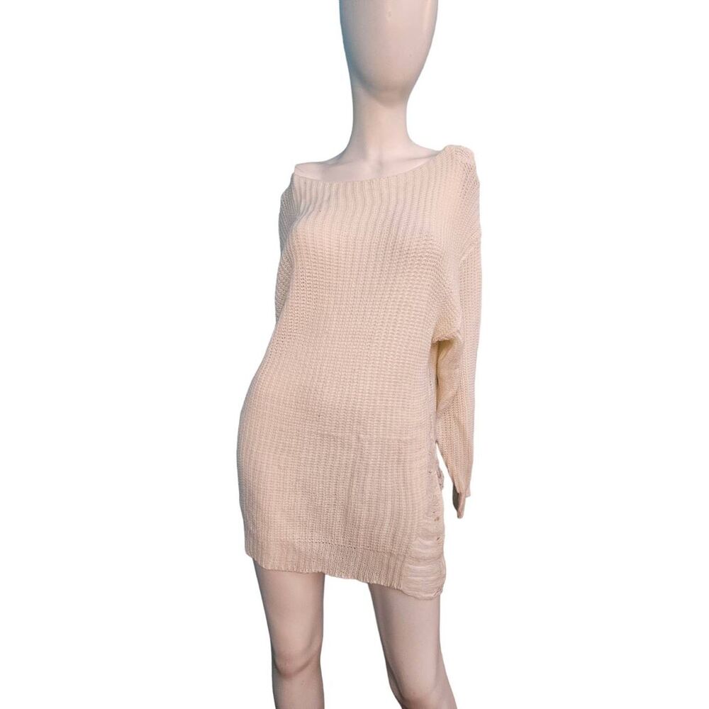 Cream Distressed Sweater Womens Size Large - Picture 3 of 8